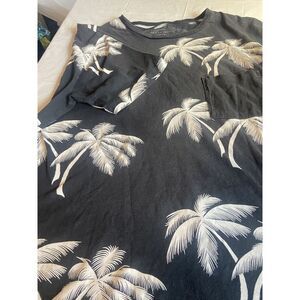 Men's Allsaints Black Pocketed T-Shirt‎ With Cream Palm Trees-Oversized -Size S